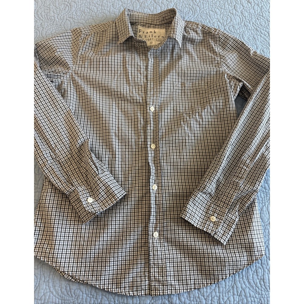 FRANK & EILEEN Barry Button Up Shirt Sz Med Black Gray Gingham Cotton Casual Top